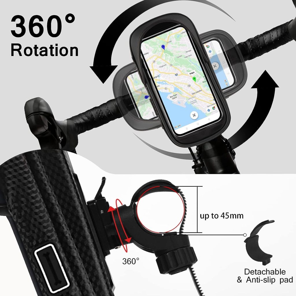 Vitalismo Bike Phone Holder Waterproof - Phone Holder for Bike 360° Rotation, Cycling Handlebar Bag, Motorbike Mount for iPhone 14Pro Max/14Pro/14/13/11/X/8 Samsung LG Cellphones up to 7